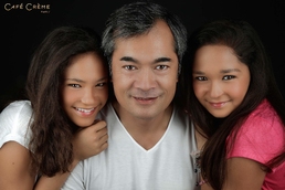 Photo de famille père et ses deux filles